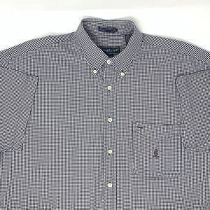 Siegfried Vintage Blue White Houndstooth Men's Short Sleeve Shirt Size Large‎